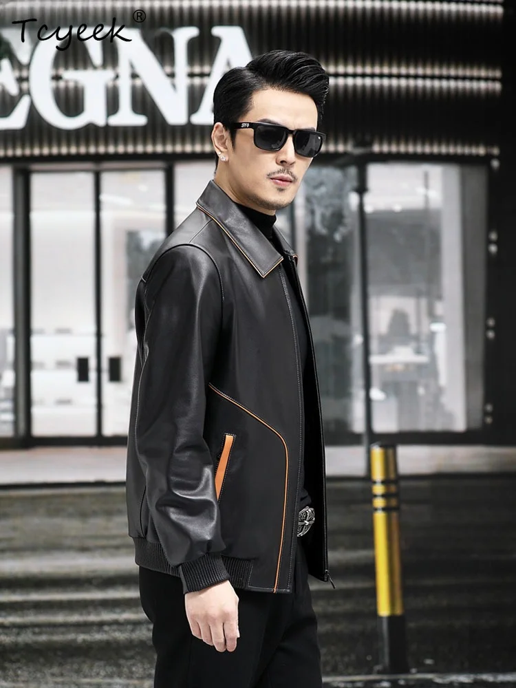 Tcyeek Real Leather Jacket Men Clothes Natural Calfskin Motocycle Jackets Casual Autumn Mens Coats Slim Fit Trendy Jaqueta Couro