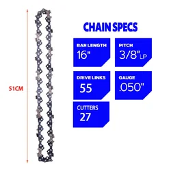 16 Inch Chainsaw 55 Drive Links 27 Cutter 3/8