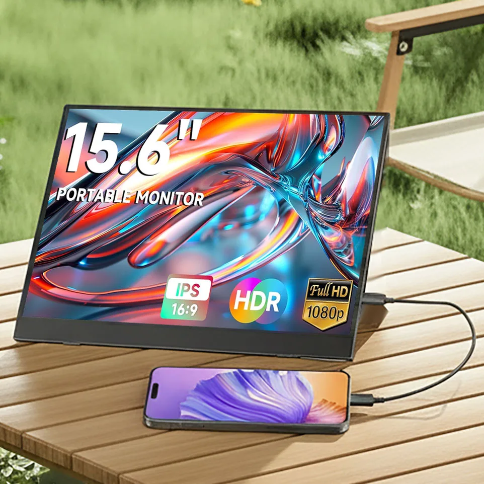 AHXJKA 15.6 Inch Portable Monitor FHD-IPS Outdoor Travel Display Laptop External Second Screen Gaming Extended with Type-C HDMI
