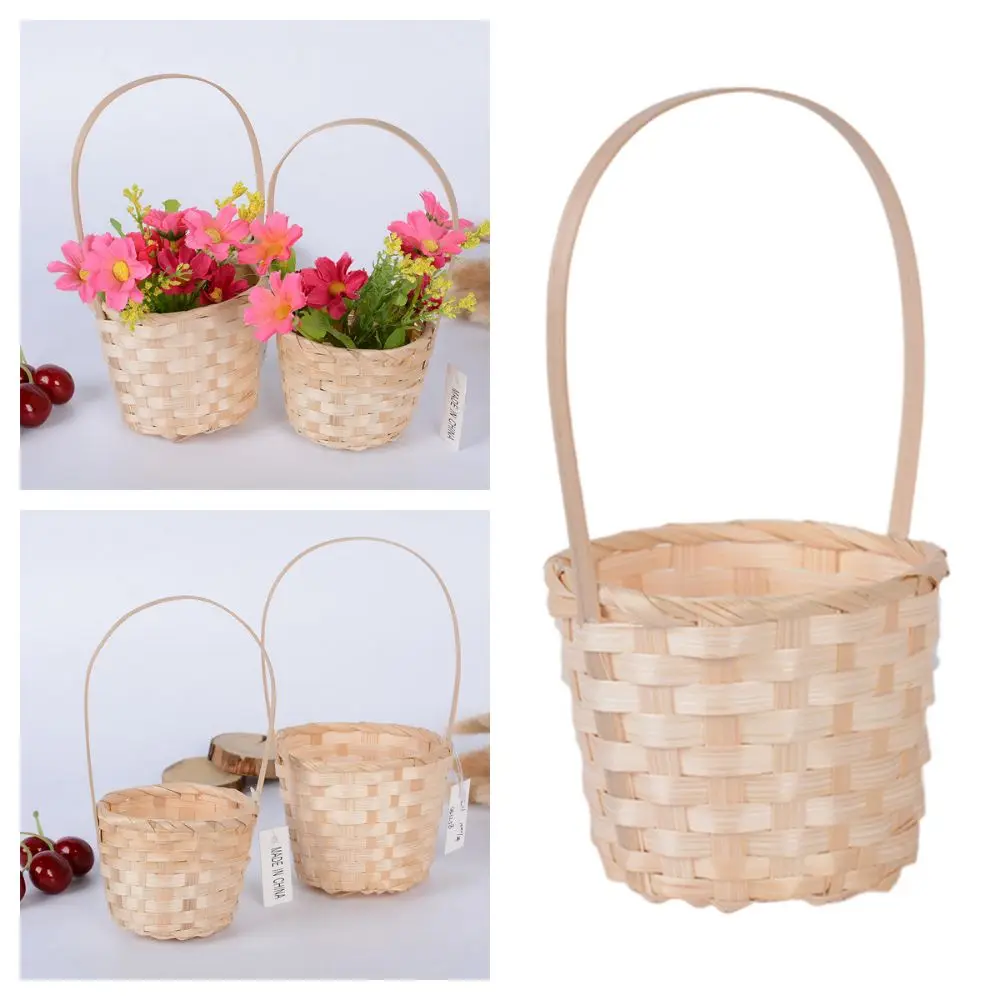 Mini Braid Flower Baskets Yellow with Handle Handheld Baskets Party Supplies Accessories Flower Arrangement Basket Bedroom