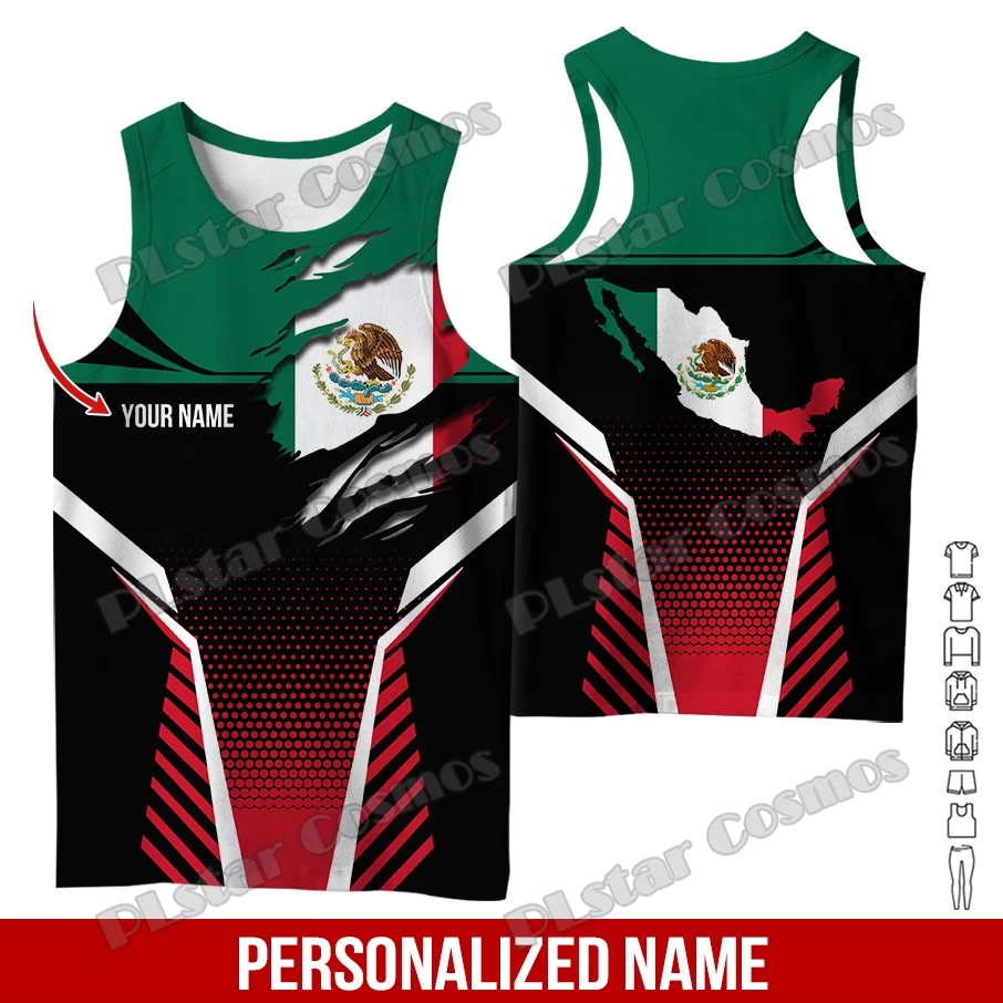 Plstar Cosmos Gepersonaliseerde Naam Mexico Wapen 3d Overal Bedrukt Heren Modevest Zomer Unisex Casual Tank Top Lbx02