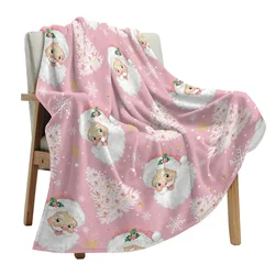 Christmas Pink Santa Claus Snowflakes Throw Blanket Christmas Blanket Soft Plush Warm Sofa Throw Blanket Holiday Gifts