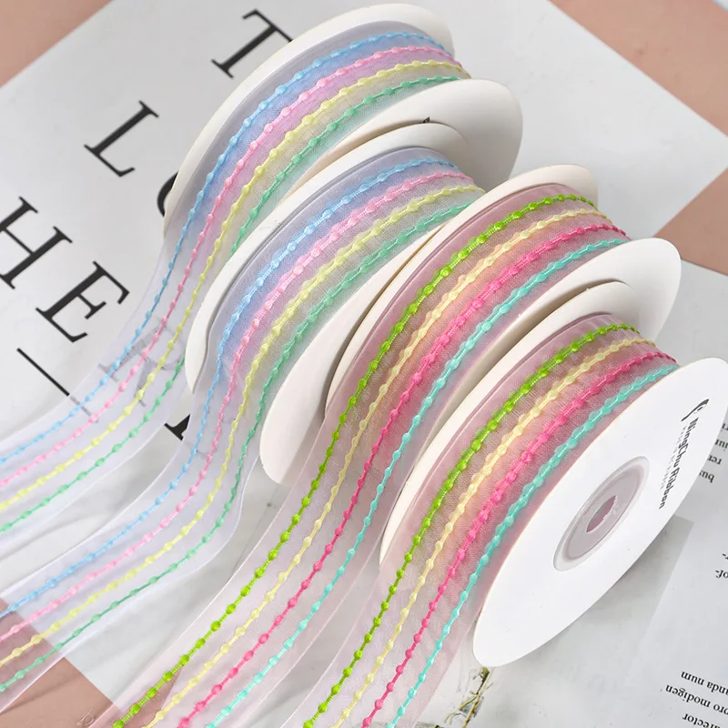 2.5cm Colorful Striped Snow Ribbon Ribbon Size 1 Ribbon Bouquet Gift Packaging Baking Handmade DIY Bow Ribbon