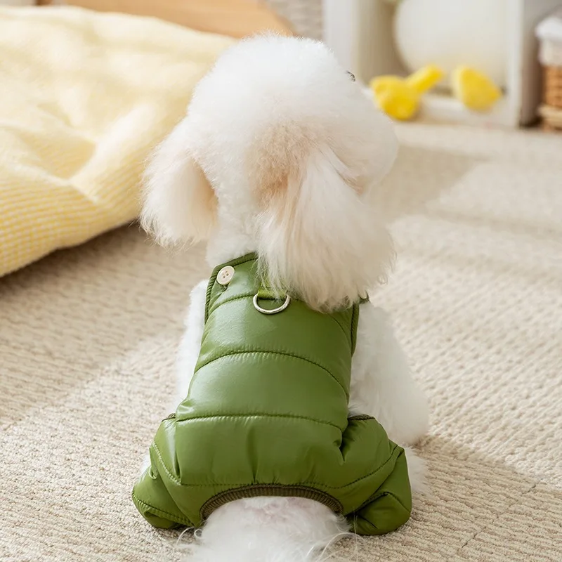 Poodle Cute Four Legged Carrier Pants Winter Warm Dog Cotton Coat Windproof Cat Thickened Clothes Solid Color  Jumpsuits