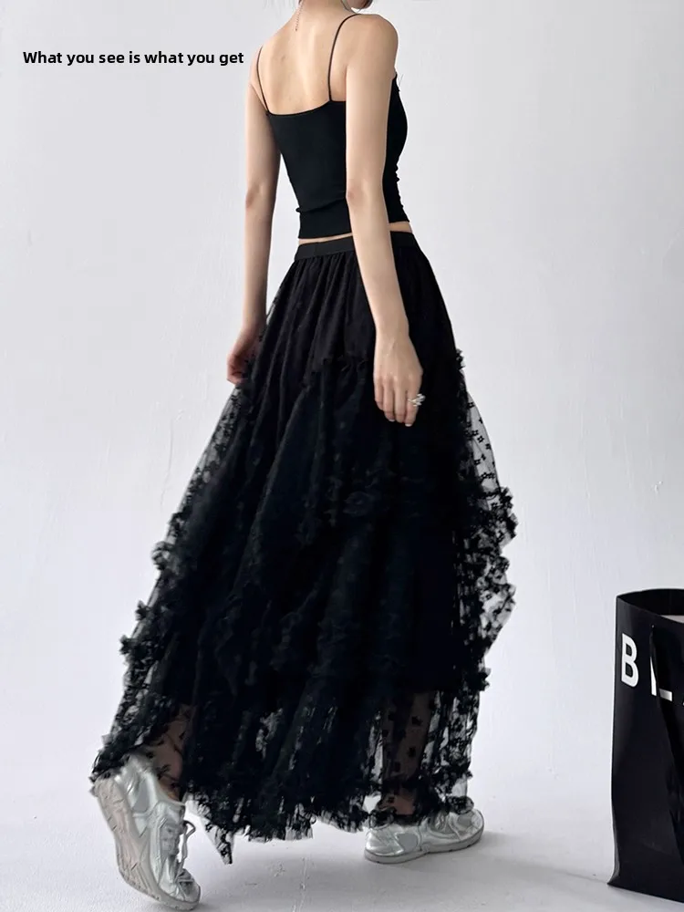 

Bla Asymmetrical Lace Cake Skirt Women's Spring 2025 New Sle Drapey A-Line Flared Long Skirt High Waist Polyester Material
