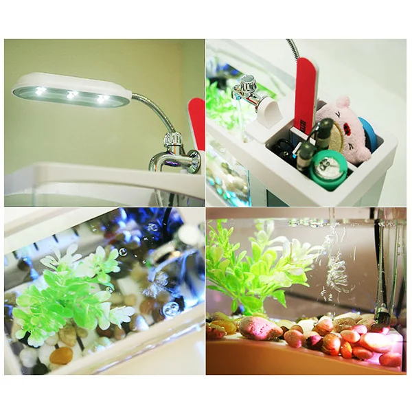 

Multifunctional Usb Lcd Display Desktop Aquarium Fish Tank Led Light Lamp Calendar Alarm Clock White Pen Holder Bath Tub Shaped