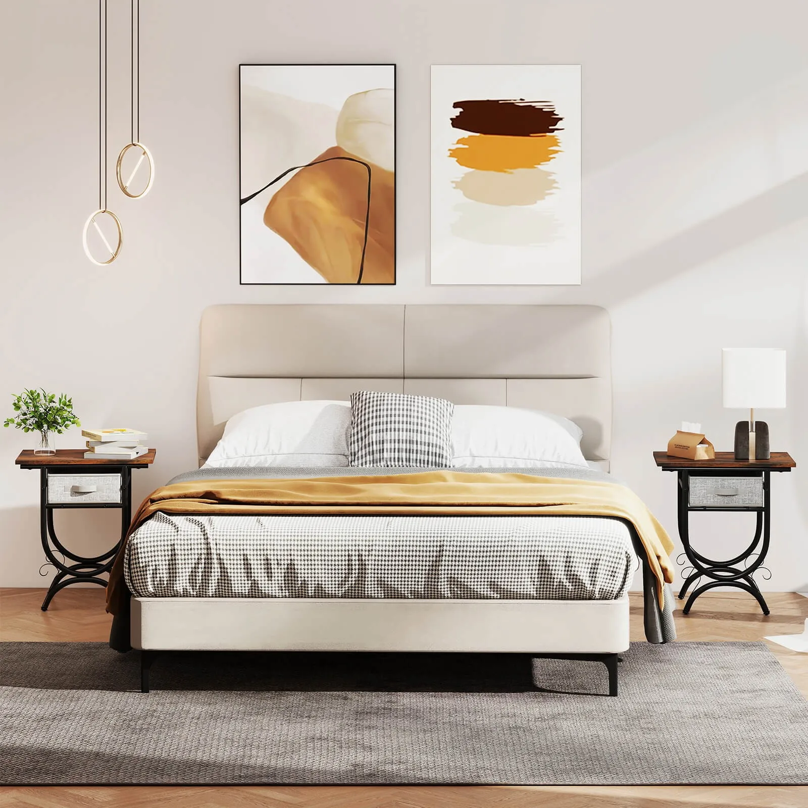 

Прикроватный столик с тканевым ящиком, резной металлической рамой, в индустриальном стиле