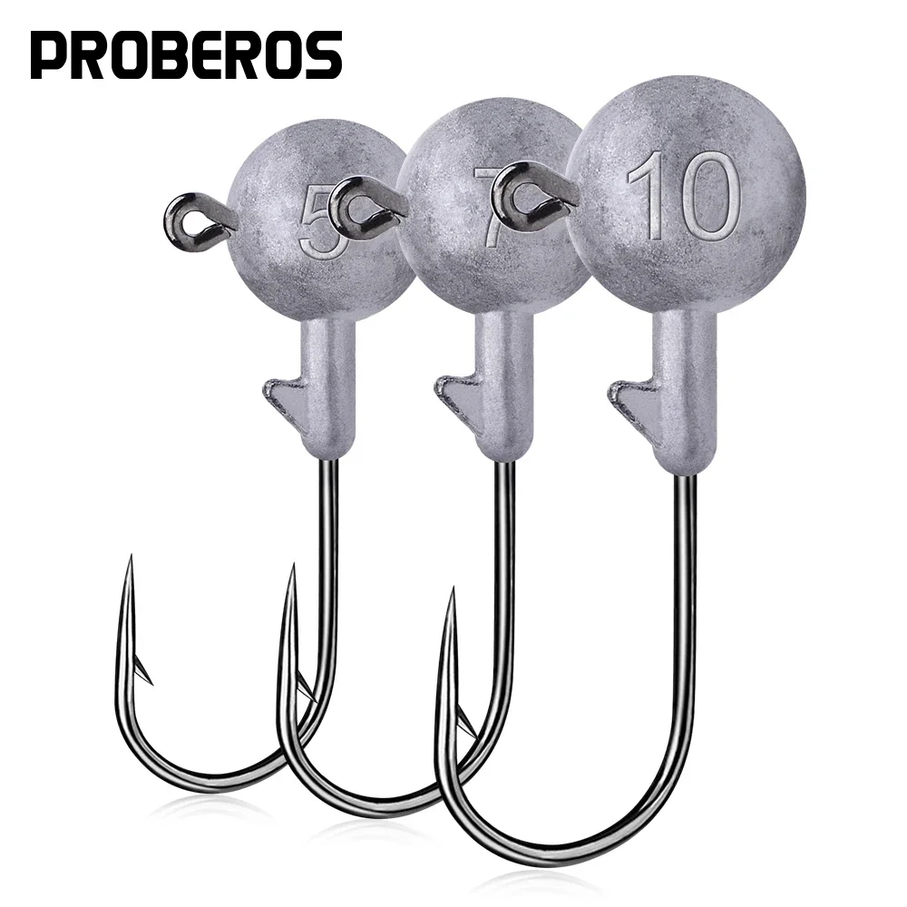 PROBEROS 10pcs Round Head Worm Hooks 2g-3.5g-5g-7g-10g-14g Plastic Lure Soft Baits Worm Jig Hook  Fishing Accessories Wholesale