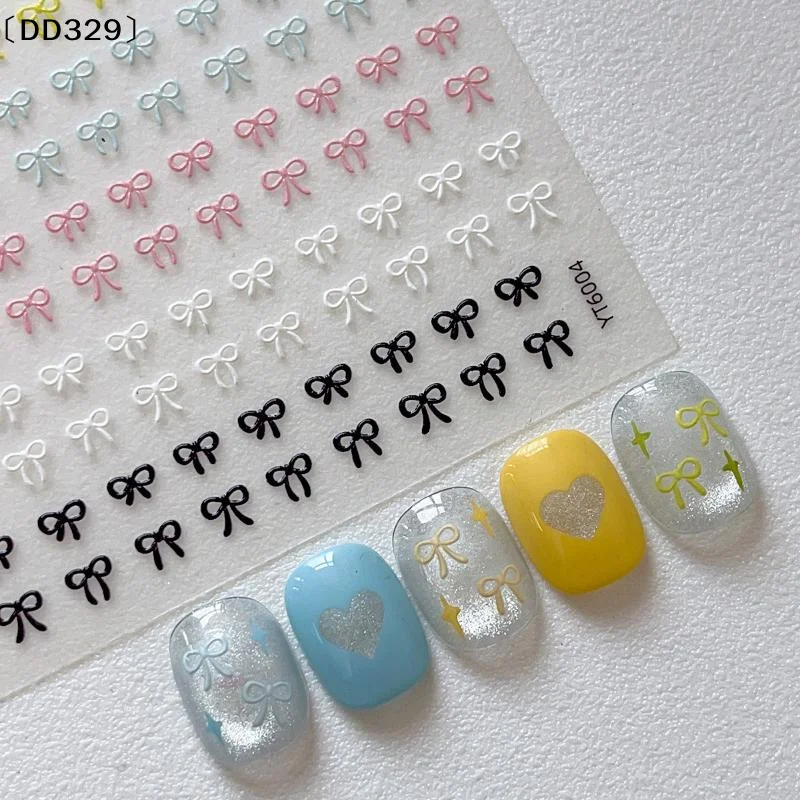 2Pcs 3D Embossed Bow Nail Stickers Multicolor Mini Bow Nail Art Decals Self Adhesive Manicure Decorations〔DD329〕