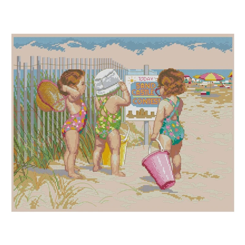 Cross Stitch Kit Girls on the Beach 28ct 18ct 14ct 11ct Precision Printed fabric DIY Hand Embroidery Kit