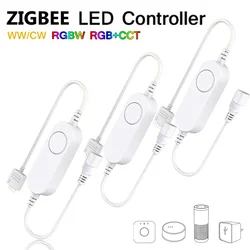 DC5V 12V 24V RGB+CCT/RGBW/CW Zigbee Mini Smart LED Strip Controller Voice Control for With Echo Plus SmartThings Zigbee 3.0