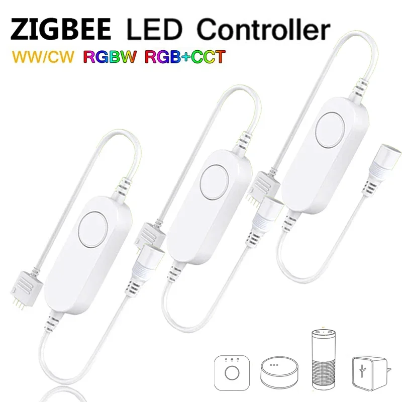 DC5V 12V 24V RGB+CCT/RGBW/CW Zigbee Mini Smart LED Strip Controller Voice Control for With Echo Plus SmartThings Zigbee 3.0