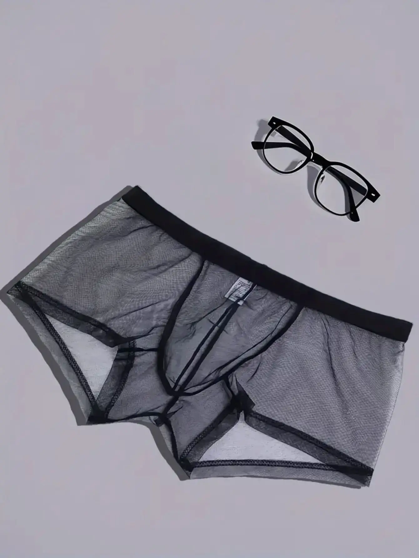 Men's see through mesh underwear, transparent, sexy, breathable, comfortable, short shorts, available in black and white colors