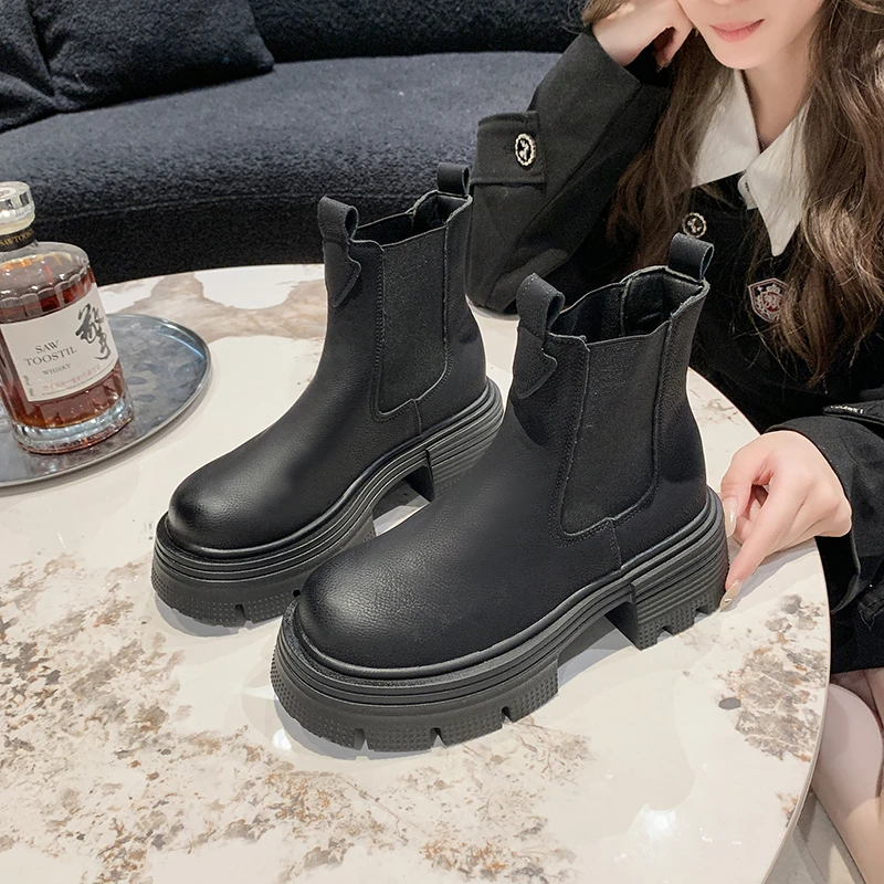 

Women's Shoes Outdoors Wear Resistant Autumn Winter 2024 New Fashion Slip-on Non-slip Solid Color Thick with Ladies Ankle Boots