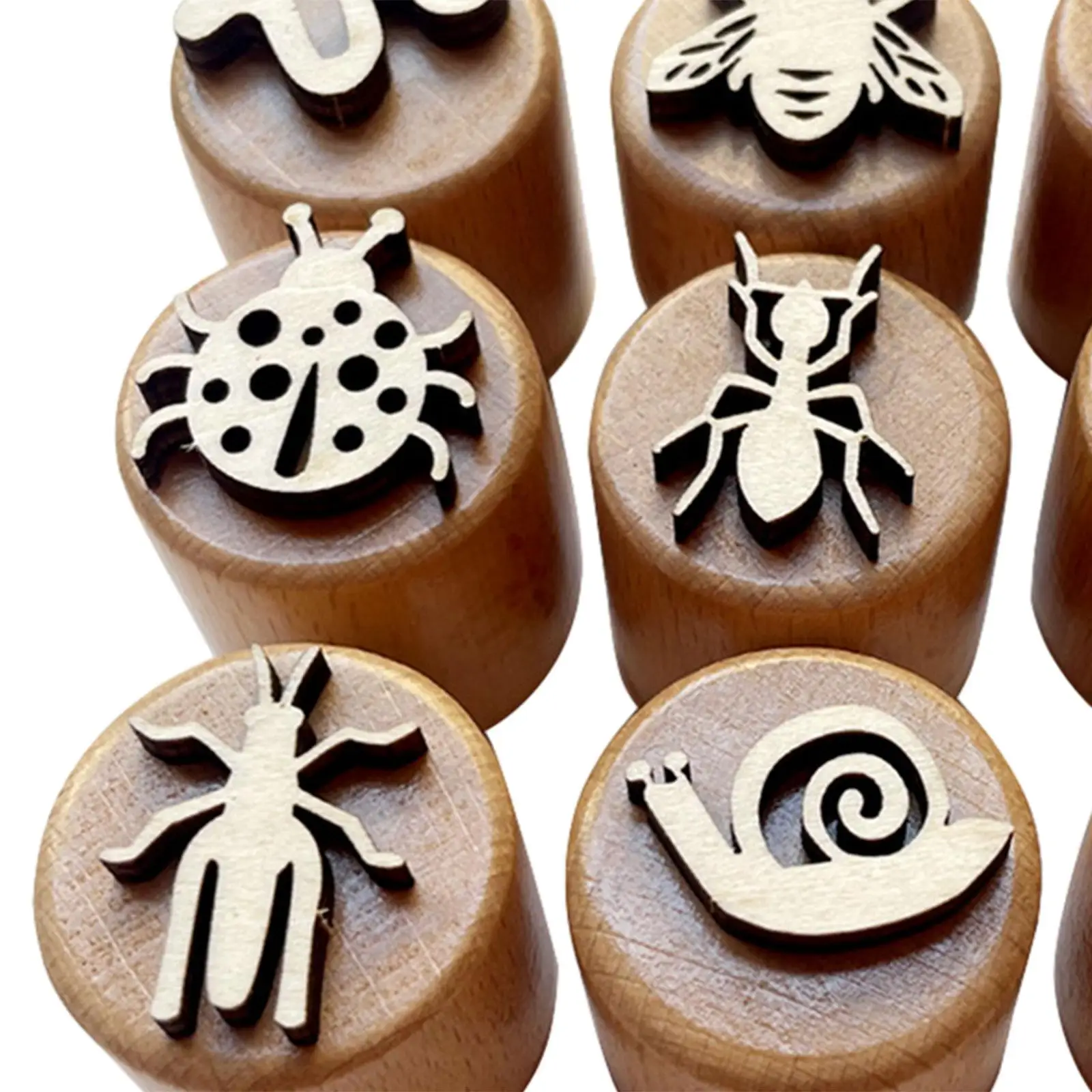 9x Wooden Stamps DIY Craft Decorative Montessori Engraved Toys Pottery Tools