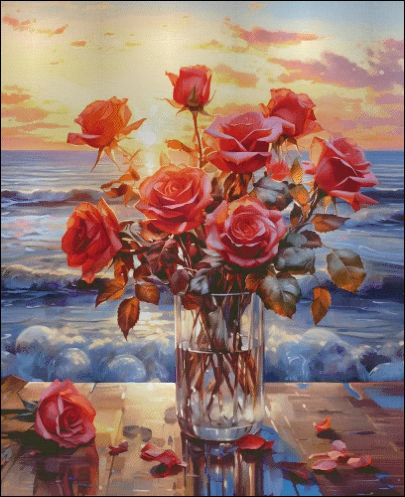 Sea Rose 14CT 16CT Printed On Canvas Cross Stitch DIY Set Chinese Pattern Kit Home Needlework Embroidery 172 Colors