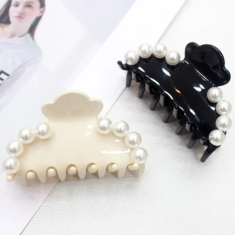 Pearl French Design Hair Jewelry Ornament Accessory for Women Girls Charms Handmade Hair Claw Clip, Tiara for Business Travel