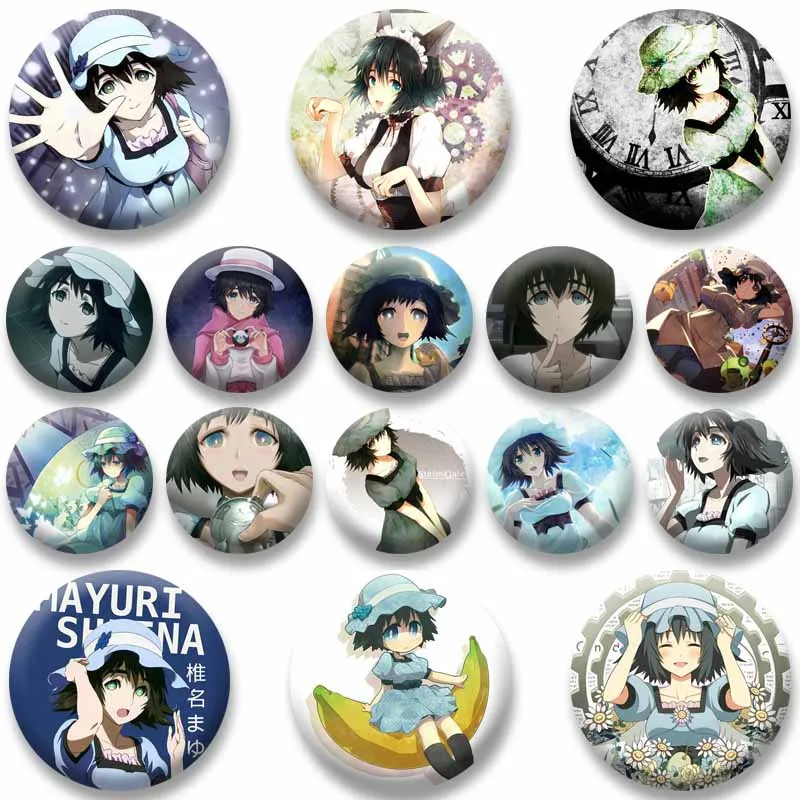 Anime Peripheral Mayuri Shiina Enamel Pins Cartoon Role Playing Brooch Handmade Cute Round Badge Backpack Ornament Jewelry Gifts
