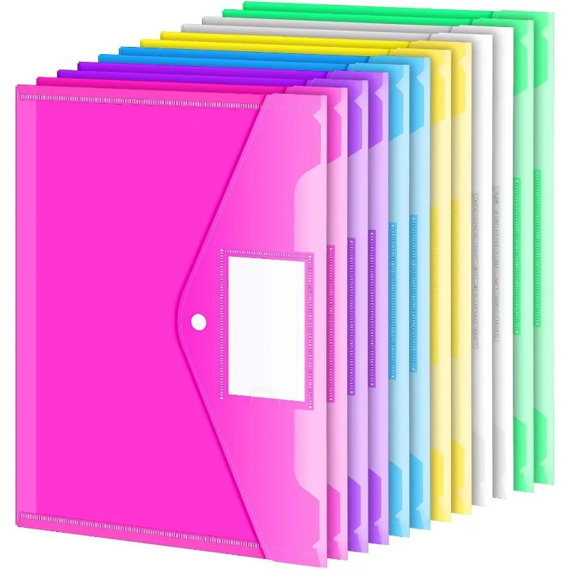 

12 Pack Folders Plastic Envelopes, Clear Plastic File Folder for Document, Letter A4 Size Poly File Envelopes