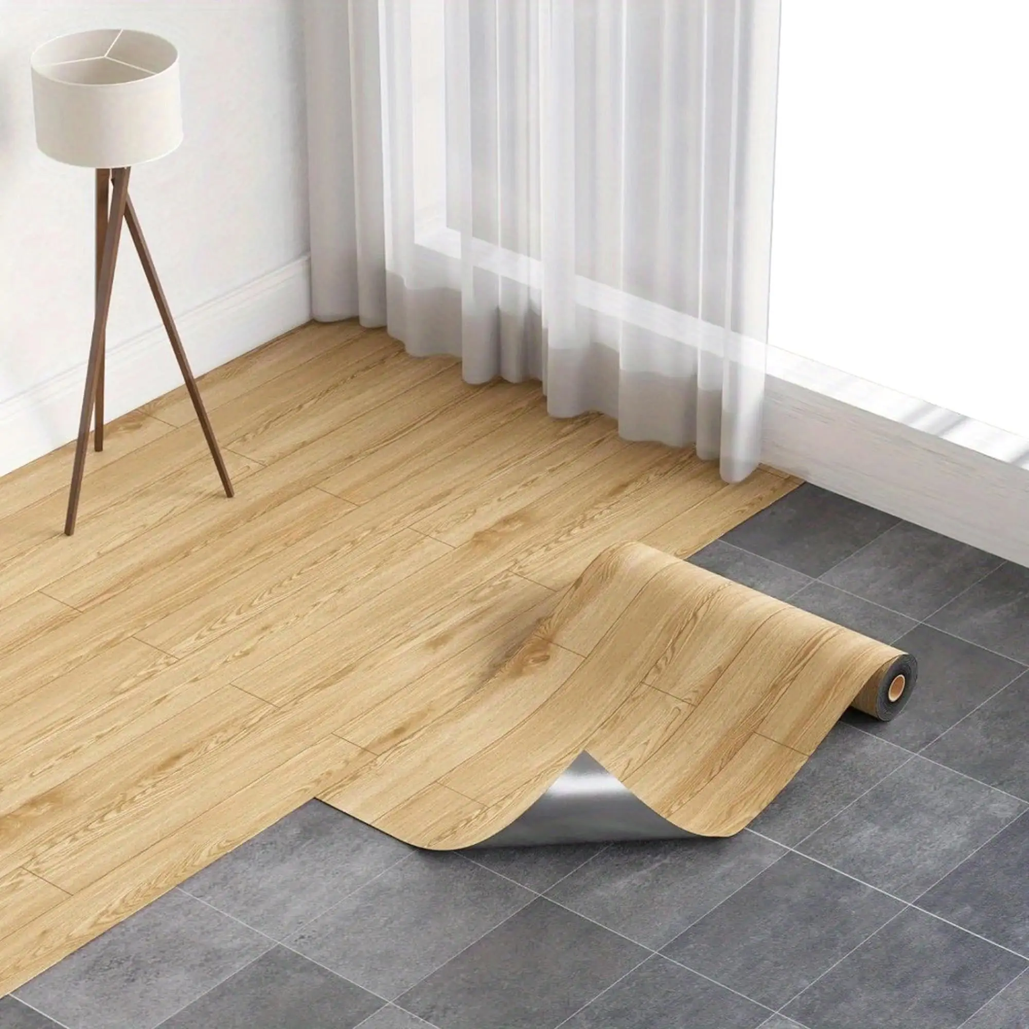 3D Peel & Stick Vinyl Flooring Roll - Wood Grain Yellow Oak for bathroom , Kitchen & RV - Renter Friendly (2FT x 16.4FT)