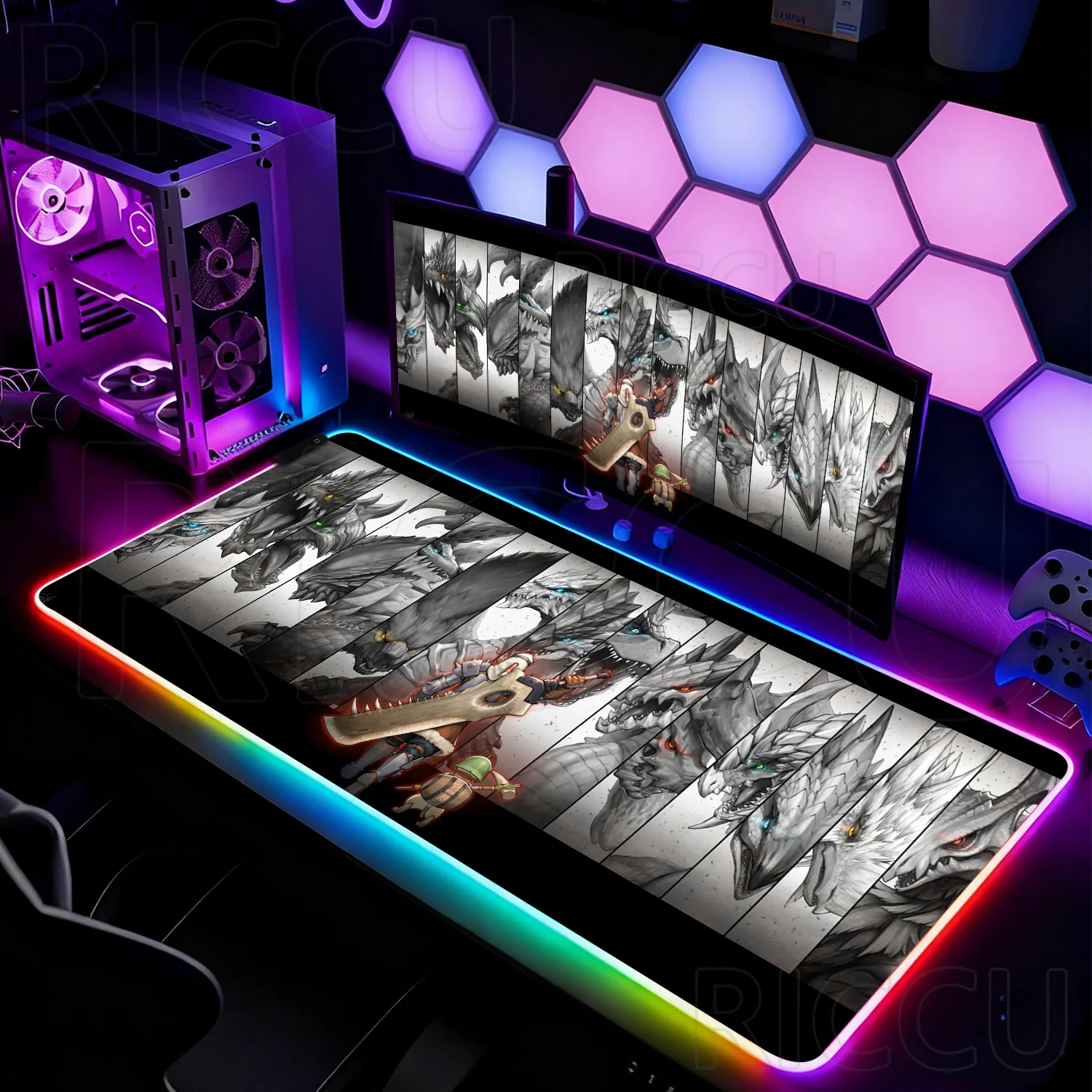 

RGB Mouse Pads 400X800mm Game Monster Hunter Mouse Pad Office Computer Gaming LED accessories Natural Rubber Keyboard Desk Mat