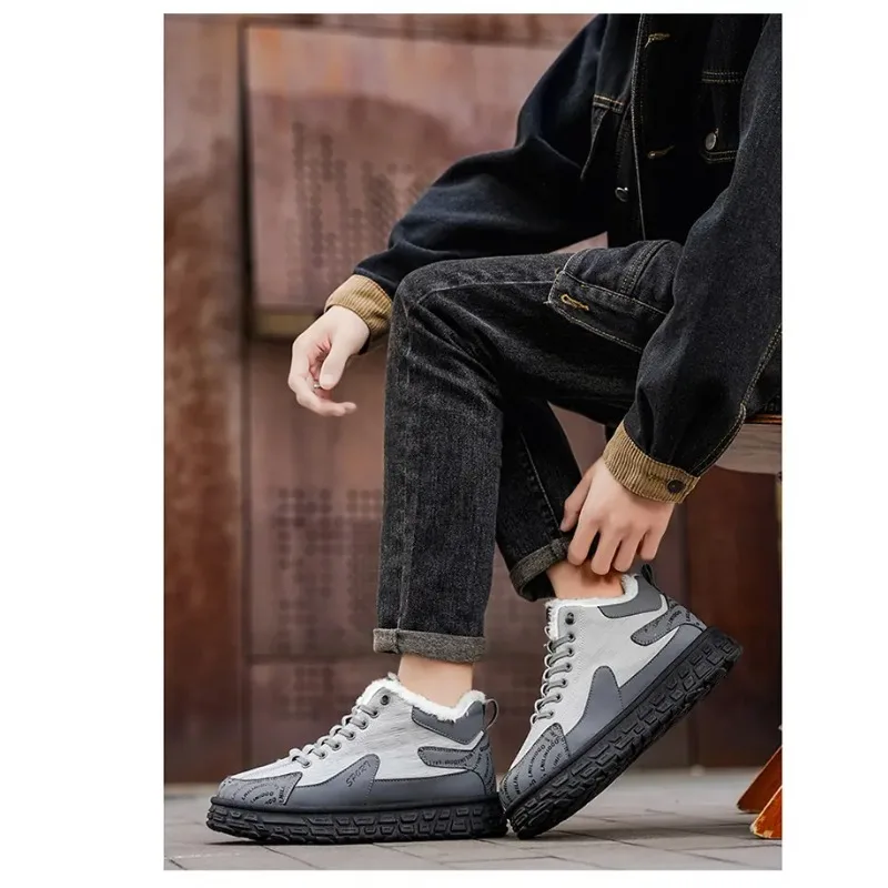 

Зимняя мужская обувь, повседневные кроссовки, модные универсальные противоскользящие спортивные хлопковые туфли с плюшем для тепла, износостойкие