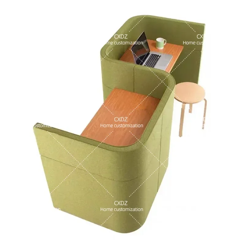 Modern Semi-Closed Soft Upholstered Workstation with Privacy Screen Open Office Computer Desk S-Shaped Design