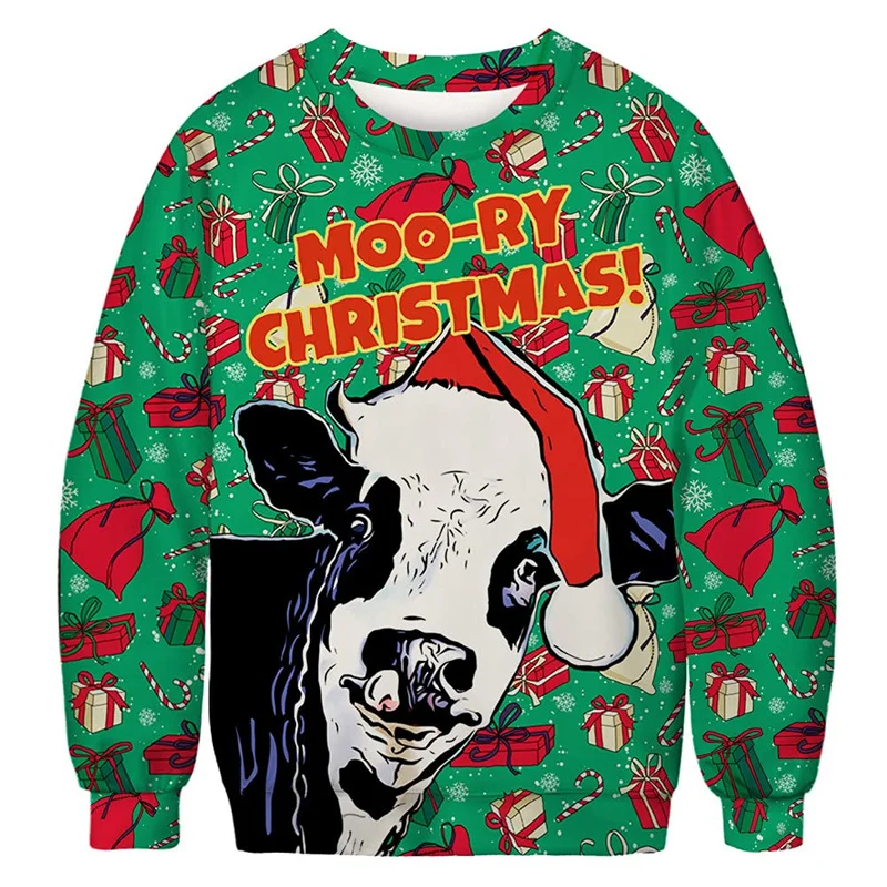 

Harajuku 3D Funny Christmas Ornament Print Sweatshirts Reindeer Santa Claus Graphic Ugly Christmas Sweatshirts Crewneck Hoodies