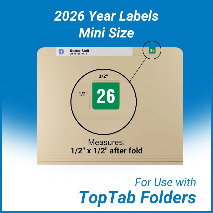 2026 MINI Top Tab Year Adesivos Verde Compatível com Smead Top Tab Doctor Stuff 2026 Gráfico Adesivos EUA Feito Etiquetas de Ano para F