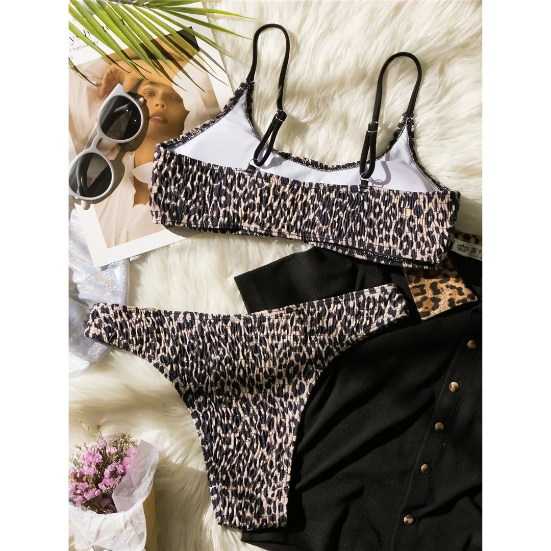Leopardmuster, geraffter, brasilianischer Bikini, Damen-Badeanzug, zweiteiliges Bikini-Set, Badebekleidung, Badeanzug, Modell V5618. – Detail 17