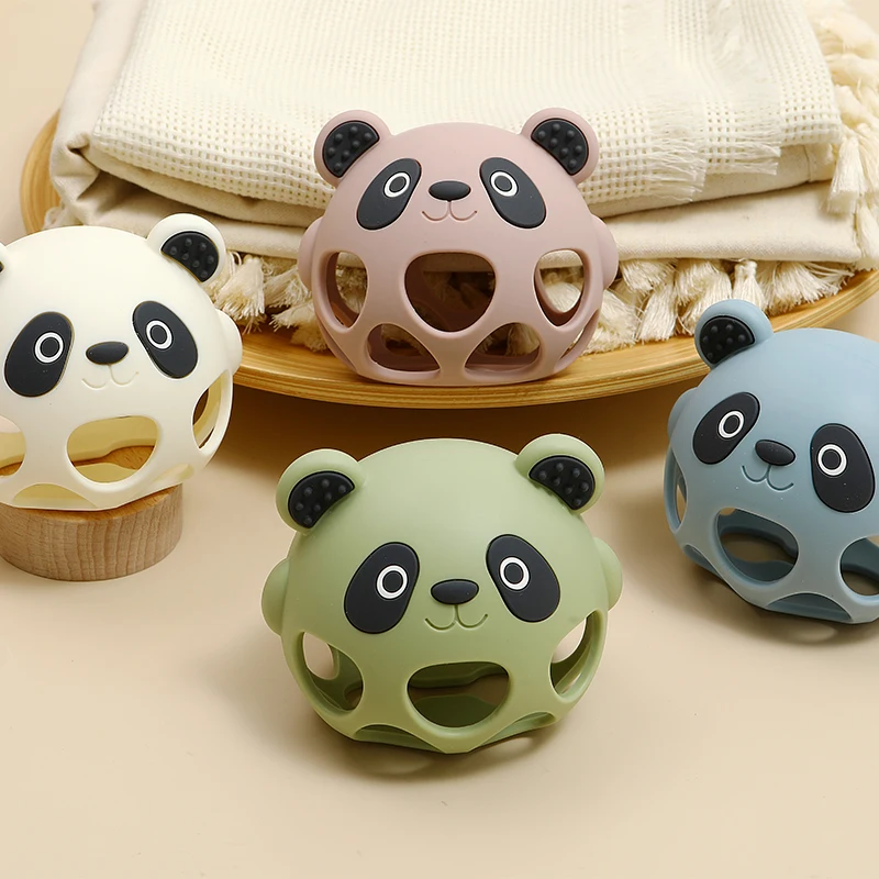 Silicone brinquedos do bebê bonito panda oco design infantil handheld mordedor luvas para meninos e meninas presentes infantil dentição brinquedo bpa-livre