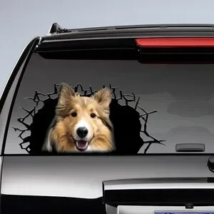 Sheltie 3D decal, cracked window decal , Sheltie sticker