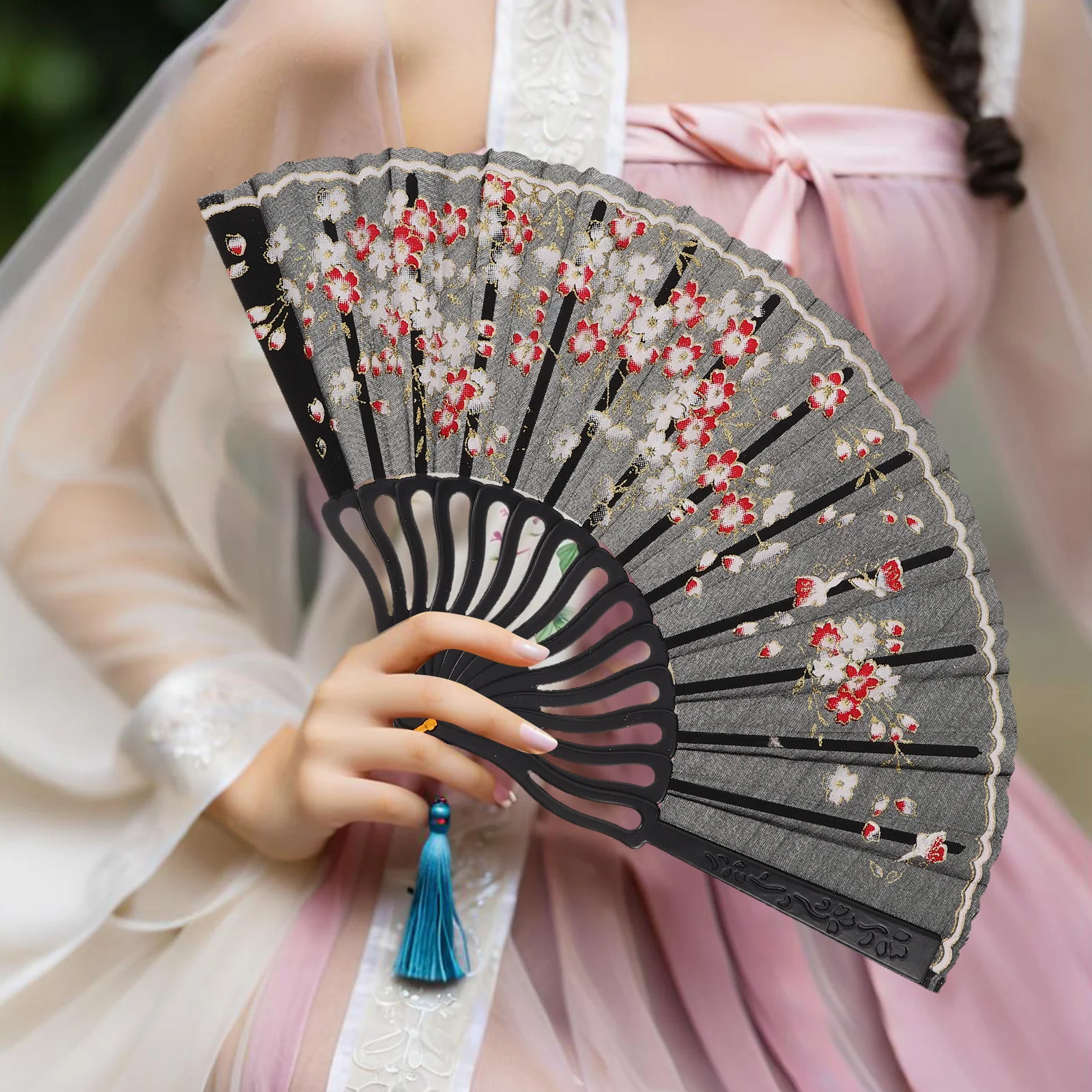 

1Set Japanese Fox Mask Handmade Half Face Animal Cosplay Mask with Decorative Folding Hand Fan for Halloween Masquerade Party