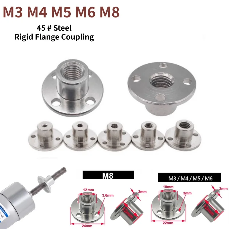 

4pcs 45# Steel Rigid Flange Coupling M3 M4 M5 M6 M8 with Internal Thread Motor Guide Shaft Coupler Motor Support Connector