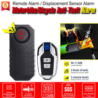 AS98-Bicycle Alarm Bell 113Db Electric Bike Horn Motorbike Security Anti Theft  Wireless Remote Control Vibration Detector