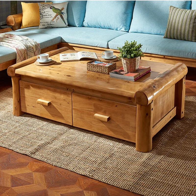 Room Coffee Table Tea Table Solid Wood Small Tea Table Environmental Protection Bed & Breakfast Furniture with Drawer Storage