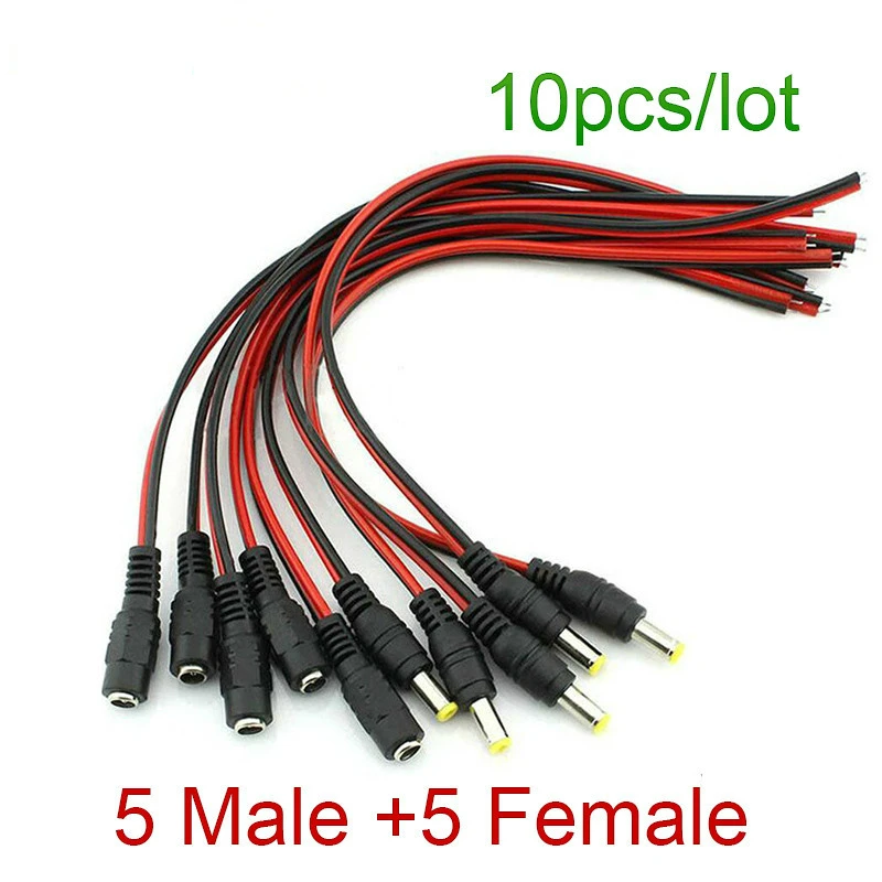 Male Female Plug 12V DC Power Pigtail Cable Jack for CCTV Camera Connector Tail Extension DC Wire Adapter 5.5 X 2.1mm