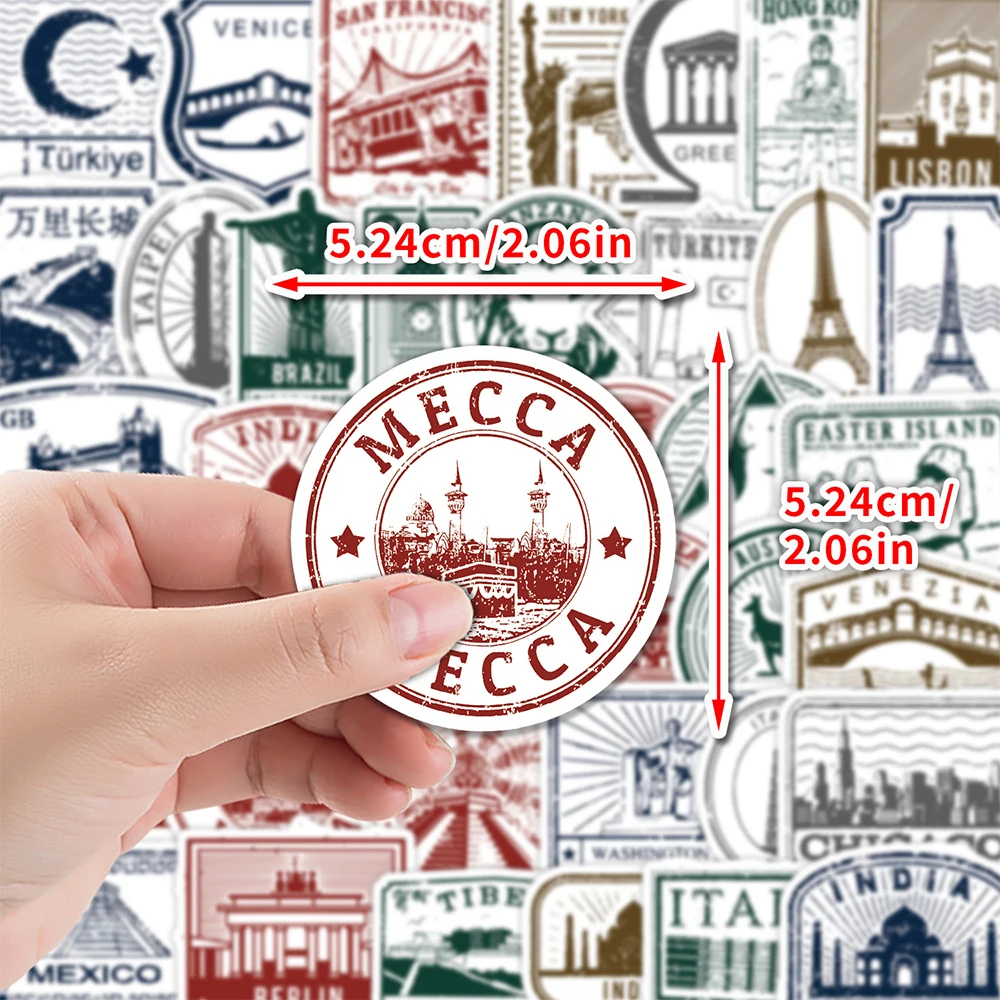 

10/30/50pcs Retro World City Landmark Stamp Stickers Outdoor Travel Decals DIY Notebook Helmet Laptop Cool Cartoon Sticker Decor