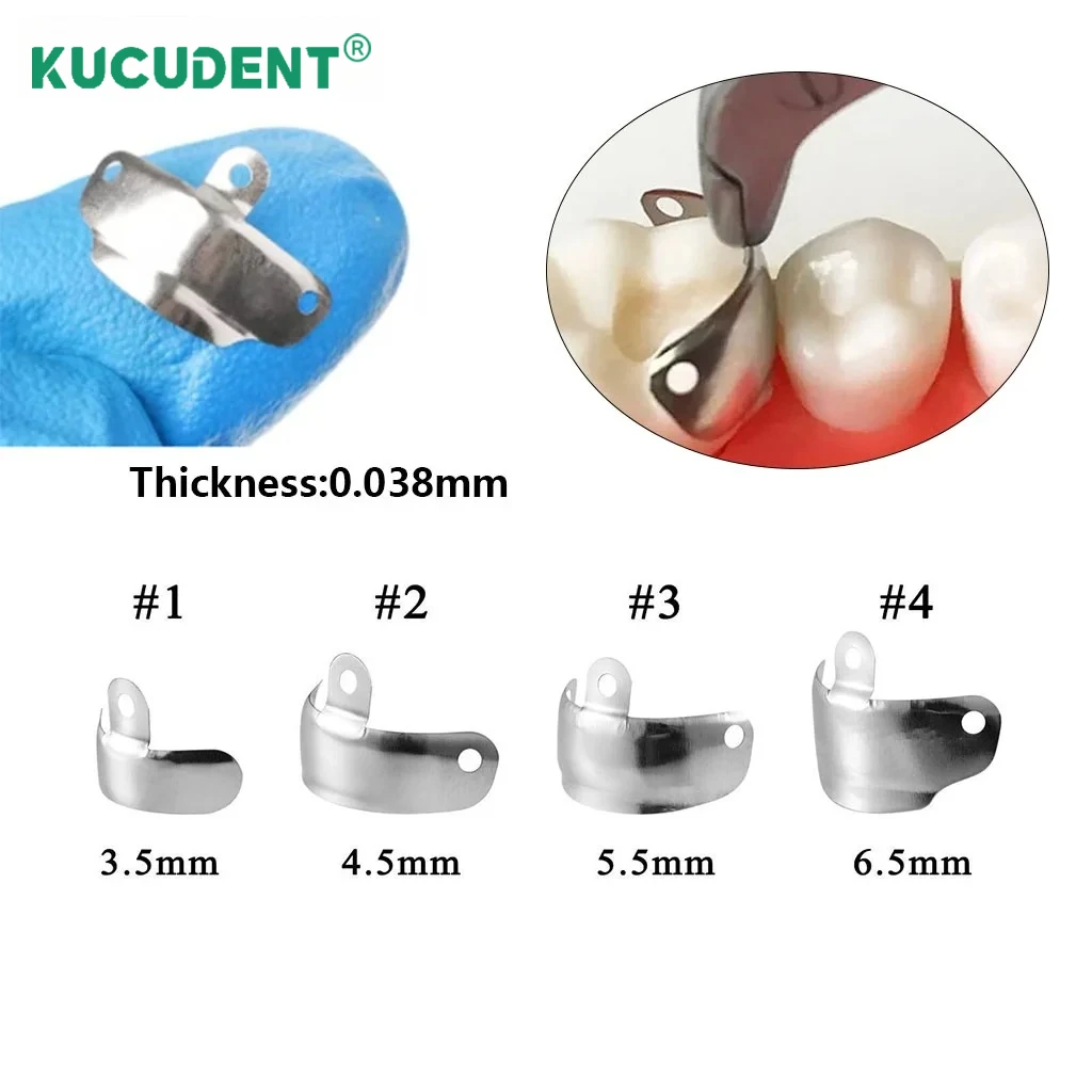 100Pcs/Box Dental Matrix Bands Kit Sectional Metal Matrice with Hole Fit Garrison Palodent Teeth Wedges 3.5/4.5/5.5/6.5mm view 3