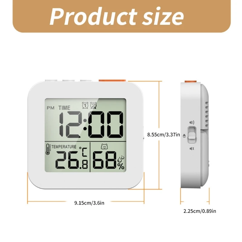 Portable Digital Alarm Clock with Temperature Humidity Reading Multifunctional Desk Clock for Home Heavy Sleeper Alarms