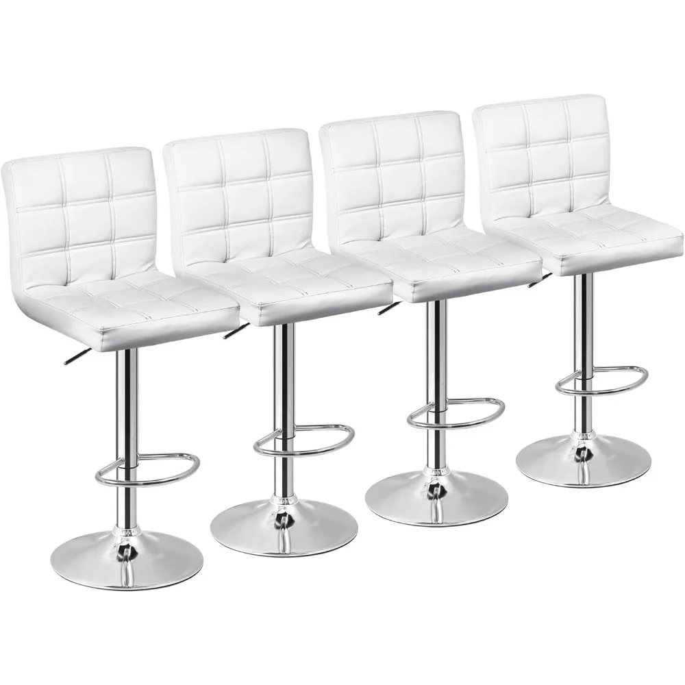 Bar Stools Set of 4 for Kitchen Island, Modern PU Leather Swivel Adjustable with Square Back Counter Height Swivel Ba