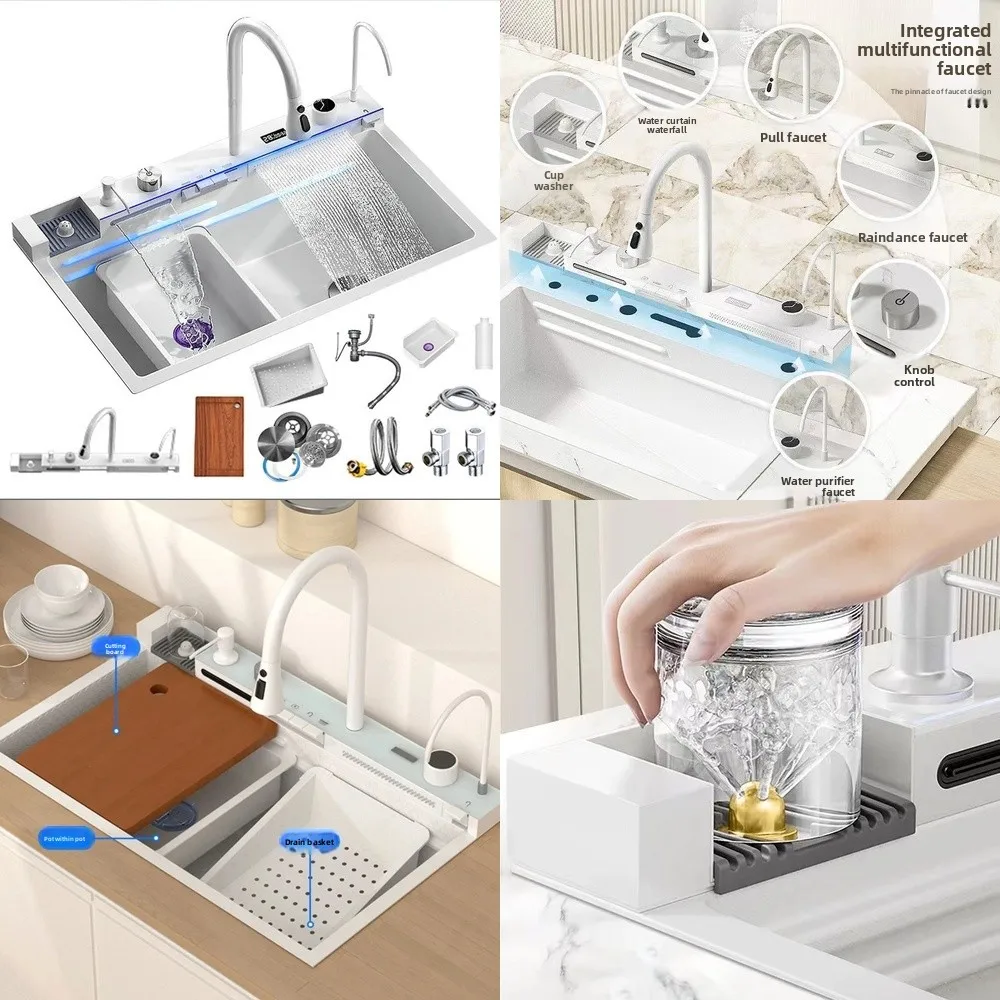 

Whale White Kitchen Sink 304 Stainless Steel Thickened Large Single Bowl Washing Basin for Home Use