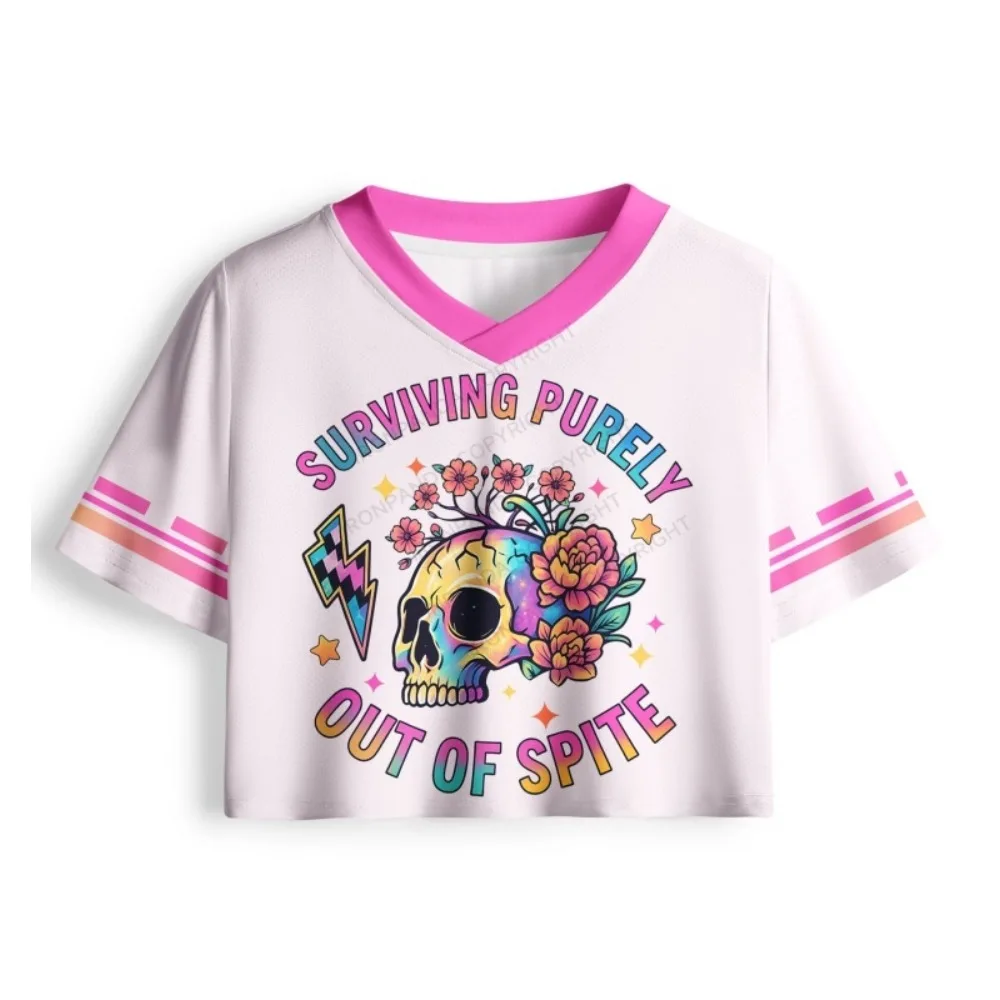 Ladies' Fitness Exercise, Trendy, Y2K， Female Power, Printed T-shirt, Women's Umbilical V-neck Spicy Girl Dress