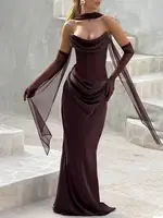 Mozision-maxivestido Sexy con hombros descubiertos y espalda descubierta para mujer, vestido elegante con cuello y bufanda, sin tirantes, sin mangas, ceñido al cuerpo, para fiesta y Club