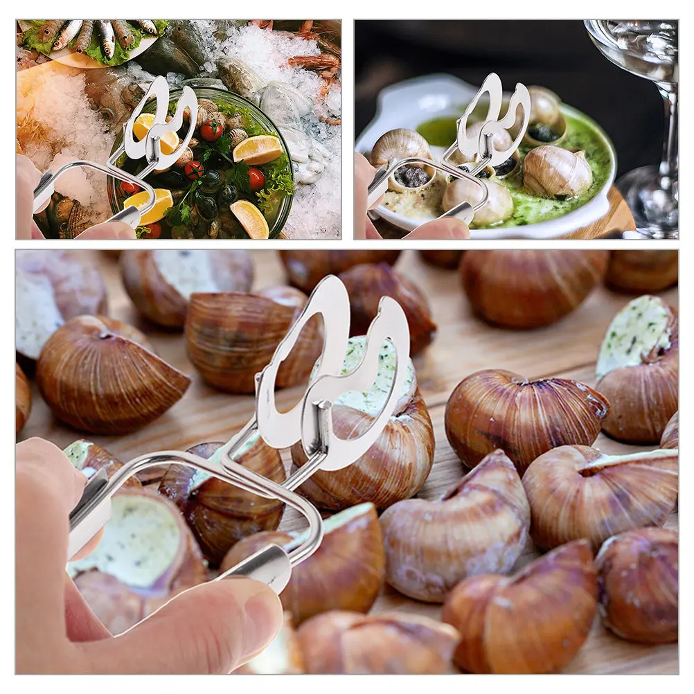 6Pcs Spring Clamp Stainless Steel Snail Tongs Anti-Scald Kitchen Seafood Serving Buffet Tools Stainless Steel Snail Tong