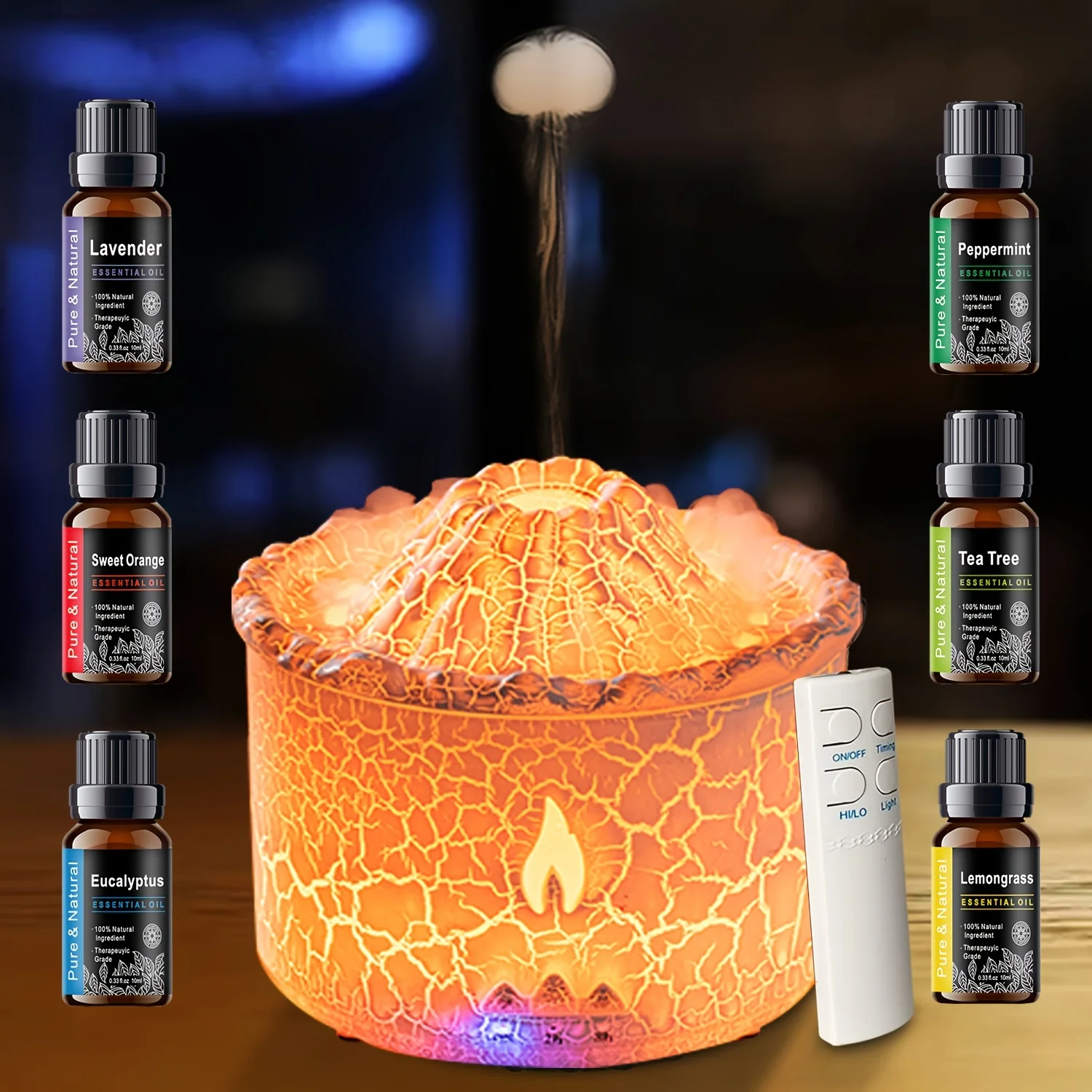 Aroma Essential Oil Diffuser 300 ML, Volcano And Flame Diffuser/Humidifier, Give2.11 Oz Hotel Collection Essential Oils, 7 Color