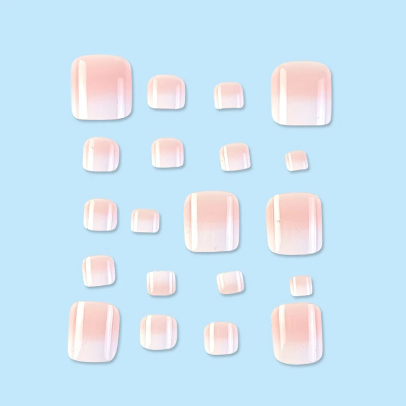 24 Pieces Of Hand And 24 Pieces Of Foot French-Style Pink Gradient Manicure Fake Nails