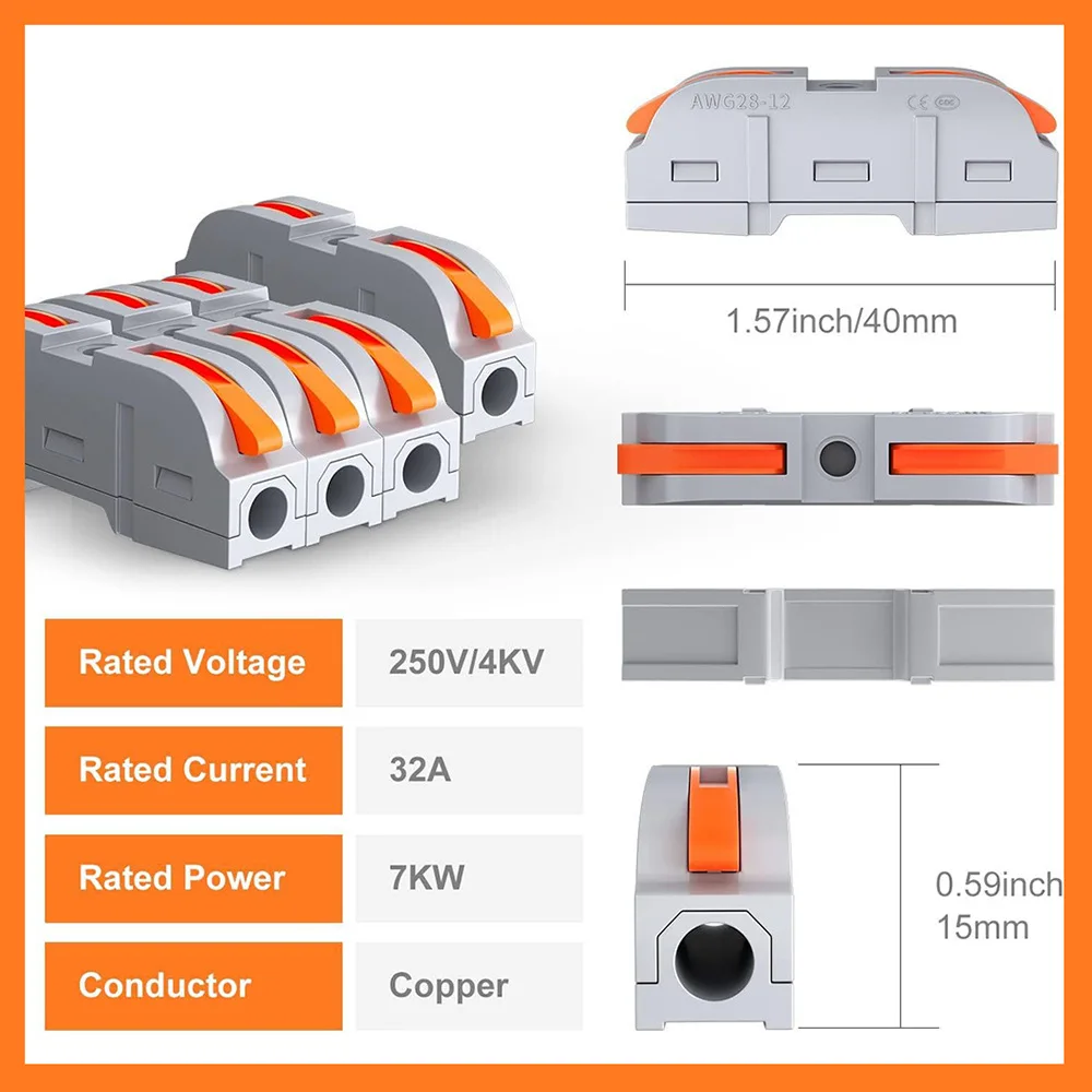 60Pcs Flame Retardant PCT Quick Wire Connectors Push Type Electrical Cable Terminals Assortment for Home Lighting Wiring Project