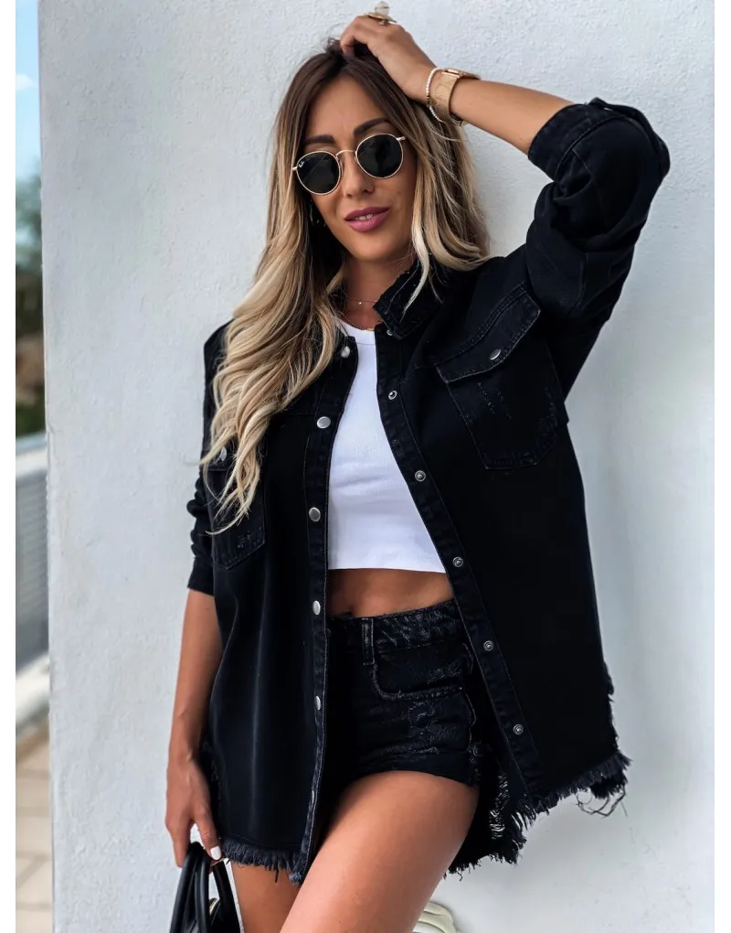 2023 Fall New Women\'s Long Sleeve Denim Shirt Fashion Ripped Mid-length Jeans Shirt Tops Boyfriend Loose Shirts S-XL drop ship