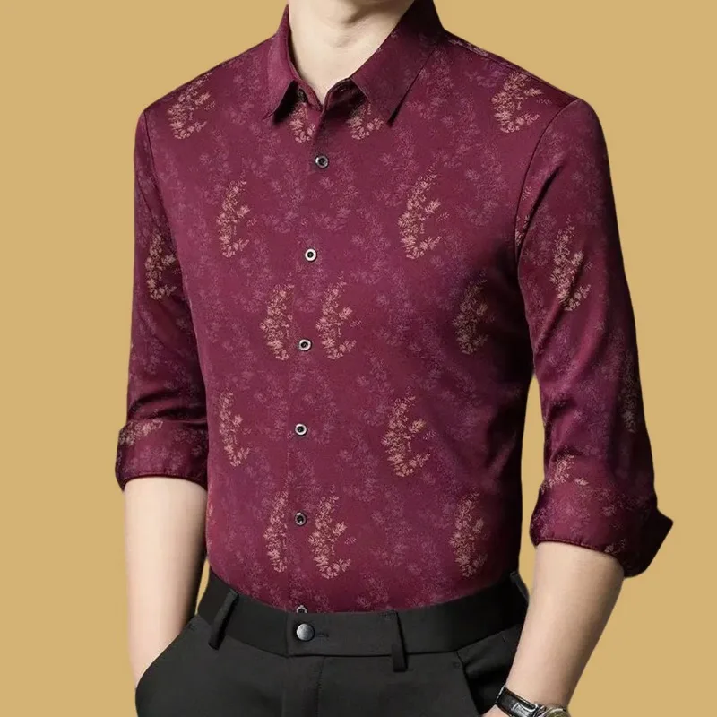 

Winter Thickened Velvet Men's Floral Long-sleeved Shirt Business Casual Slim Fit Korean Style Youth Trend Jacquard Cardigan